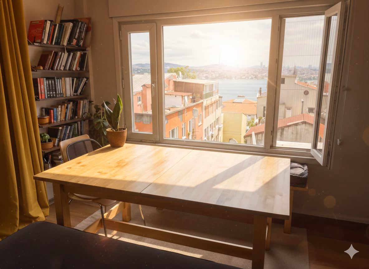 Gümüssuyu Airbnb Ruhsatlı Boğaz Manzaralı Satılık Ferah Daire · Boğaz manzarası ve salon · fotoğraf 2